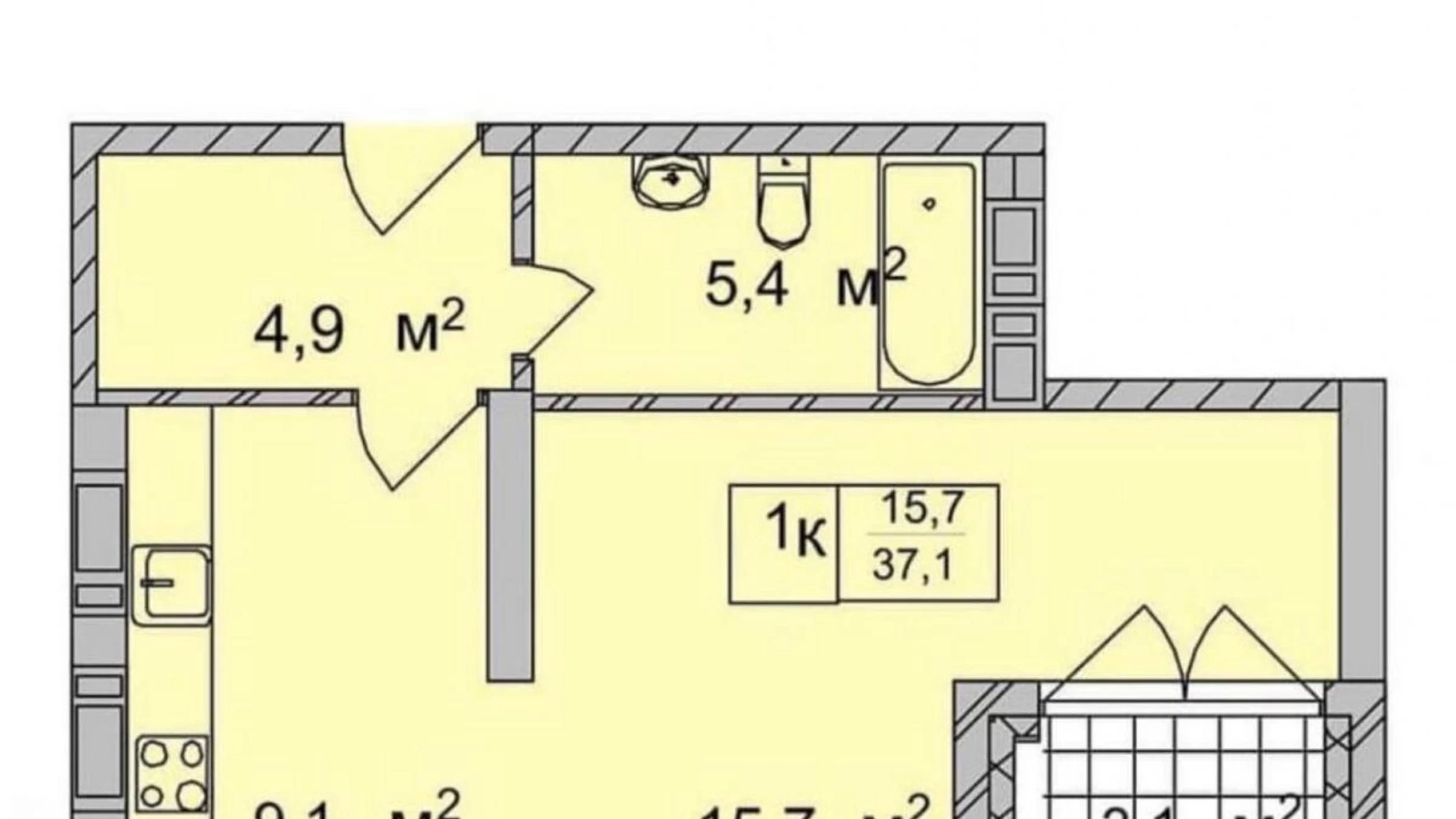 Продается 1-комнатная квартира 33.3 кв. м в Харькове - фото 2