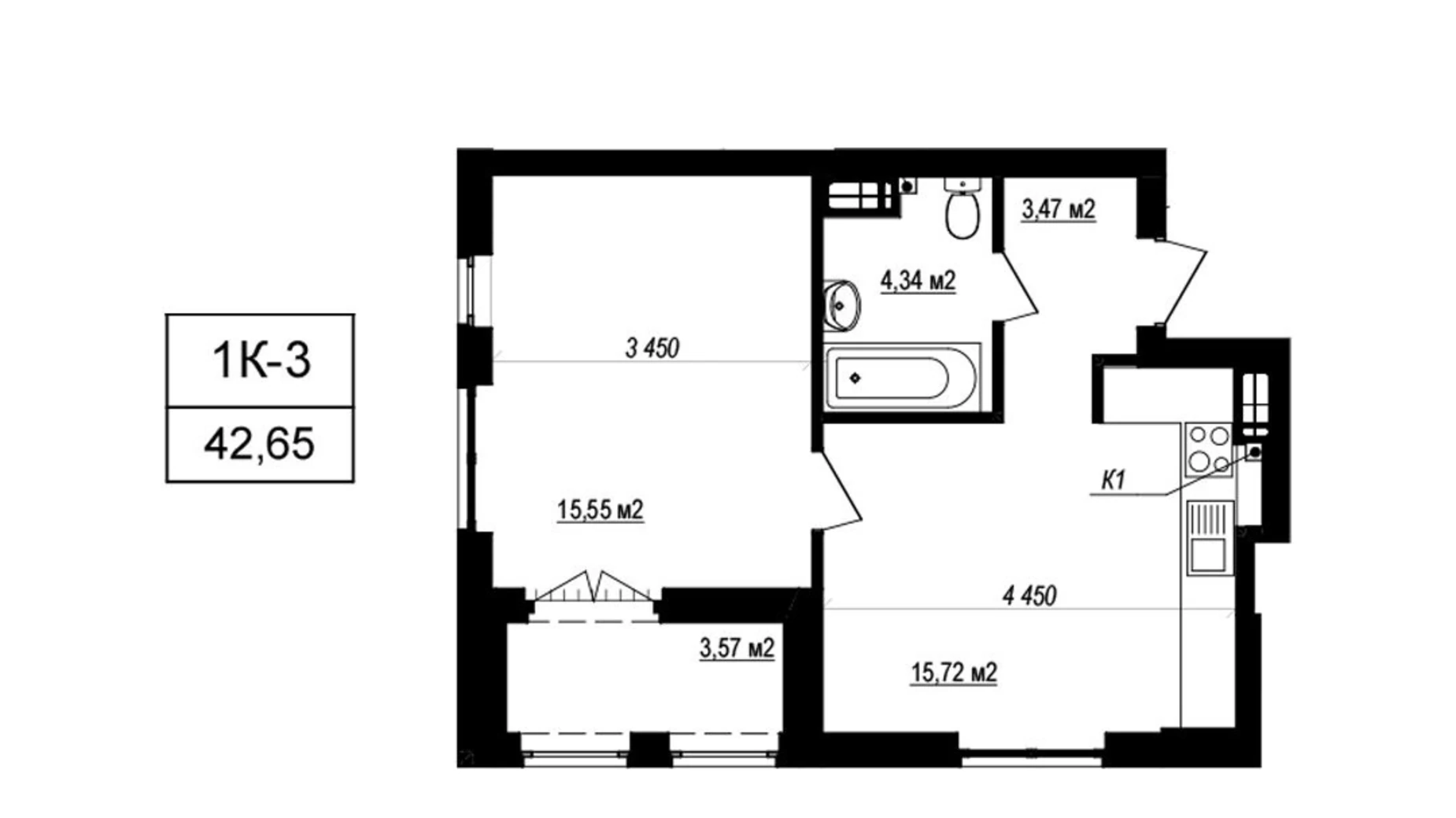Продается 1-комнатная квартира 42.65 кв. м в Софиевской Борщаговке, ул. Яблоневая, 3А - фото 2