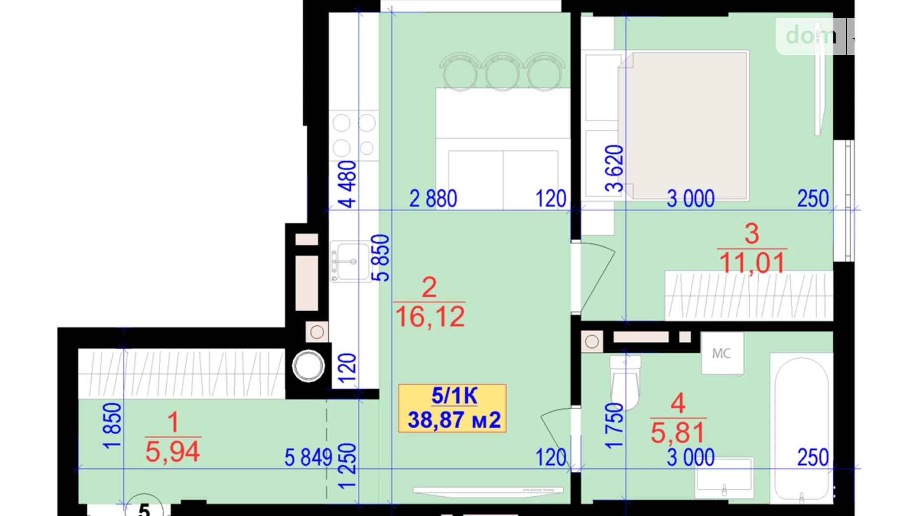 Продается 1-комнатная квартира 38.87 кв. м в Ивано-Франковске, ул. Национальной Гвардии, 3 - фото 3
