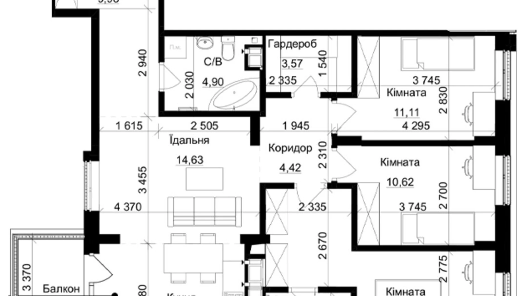 Продается 3-комнатная квартира 93 кв. м в Львове, вул. Пасечная, 154 - фото 2