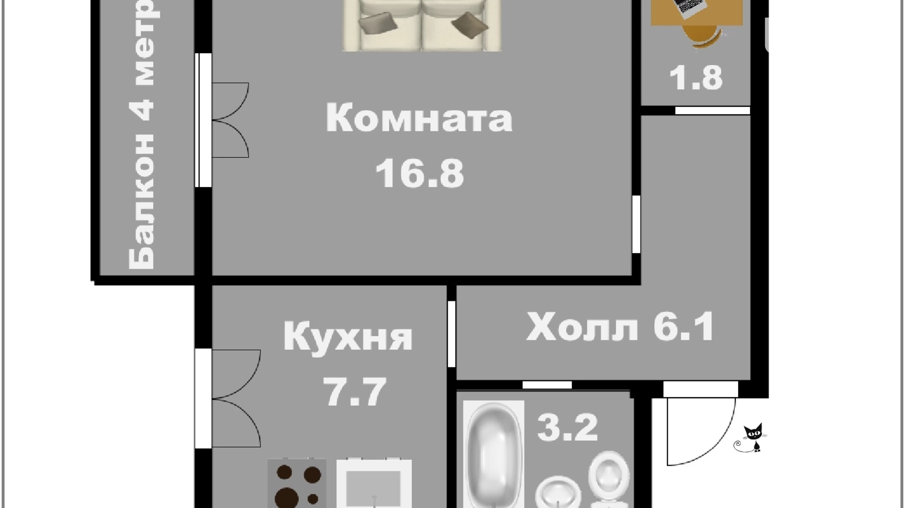 1-комнатная квартира 37 кв. м в Запорожье, ул. Калнышевского - фото 2