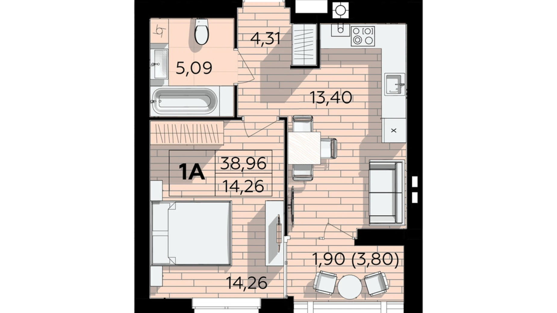 Продається 1-кімнатна квартира 38.96 кв. м у Вінницьких Хуторах, Немирівське шосе, 94Е - фото 2