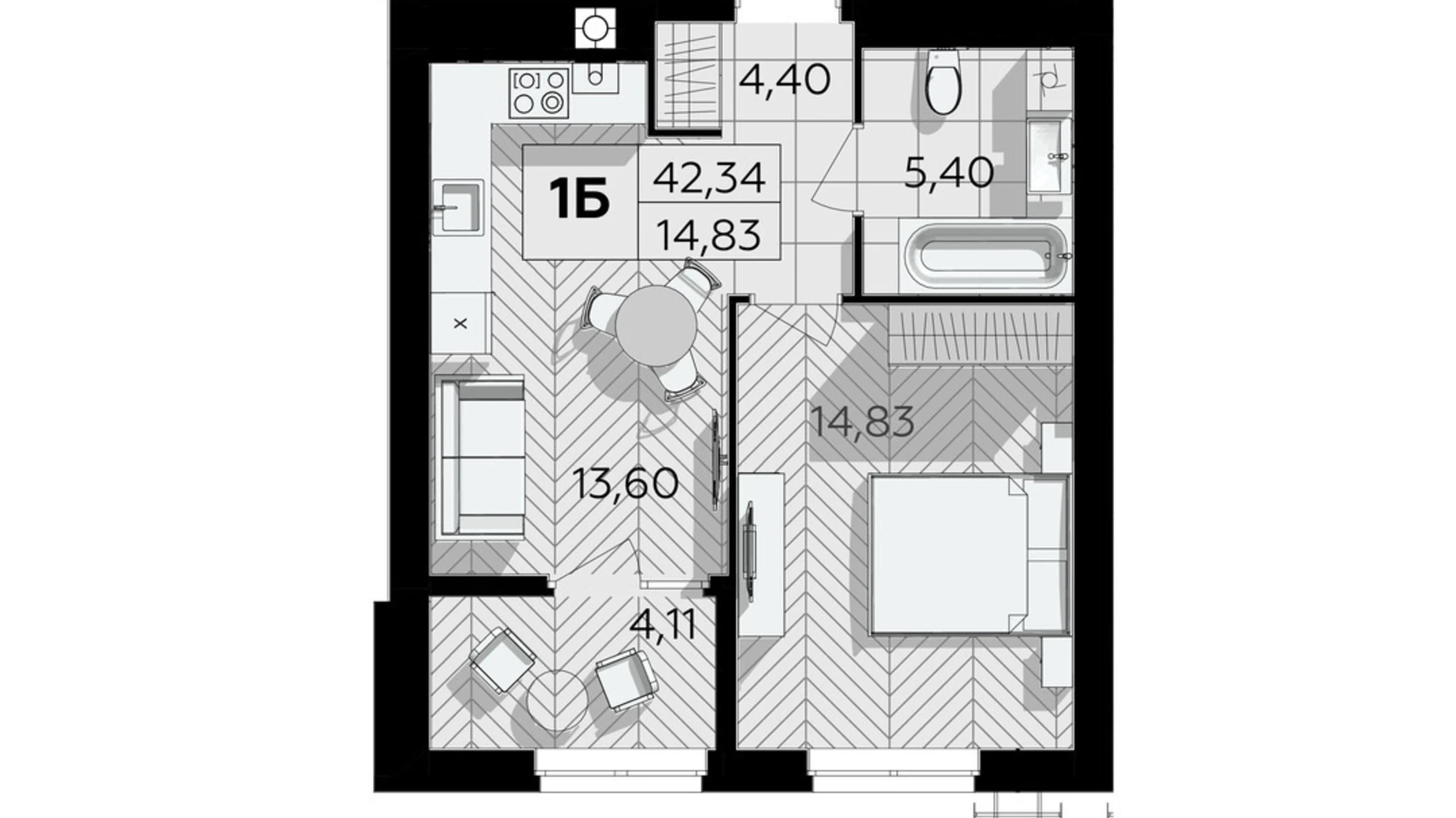Продается 1-комнатная квартира 42.34 кв. м в Винницких Хуторах, Немировское шоссе, 94Е - фото 2