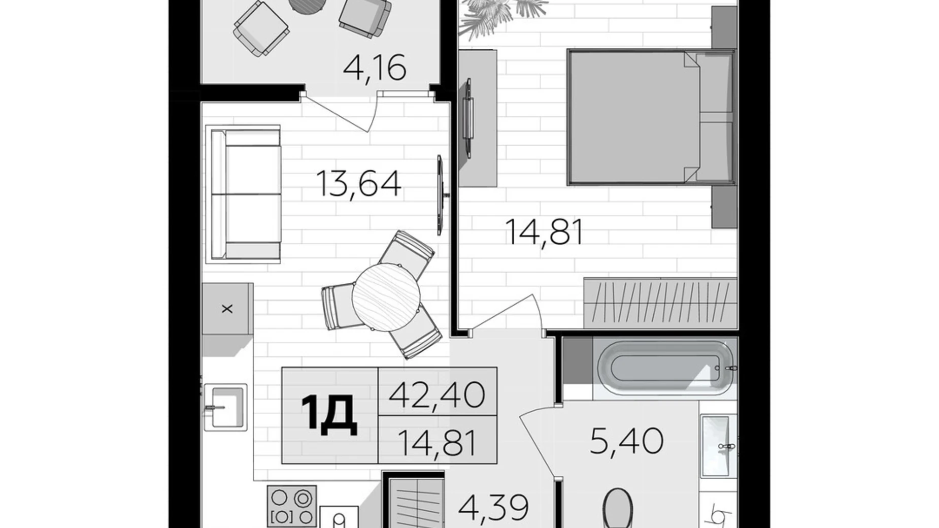 Продається 1-кімнатна квартира 42.4 кв. м у Вінницьких Хуторах, Немирівське шосе, 94Е - фото 2