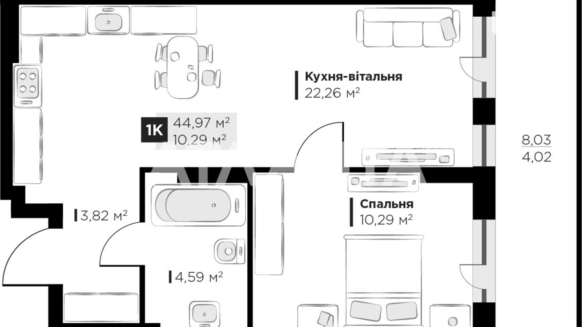 Продается 1-комнатная квартира 44.97 кв. м в Винниках, ул. Галицкая - фото 5