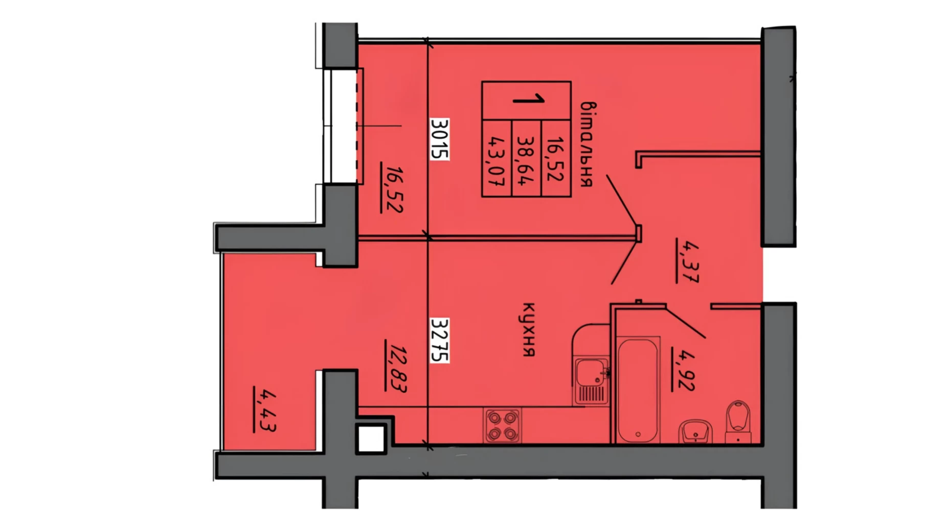 Продается 1-комнатная квартира 43.07 кв. м в Байковцах, пер. Дубовецкий, 5 - фото 2