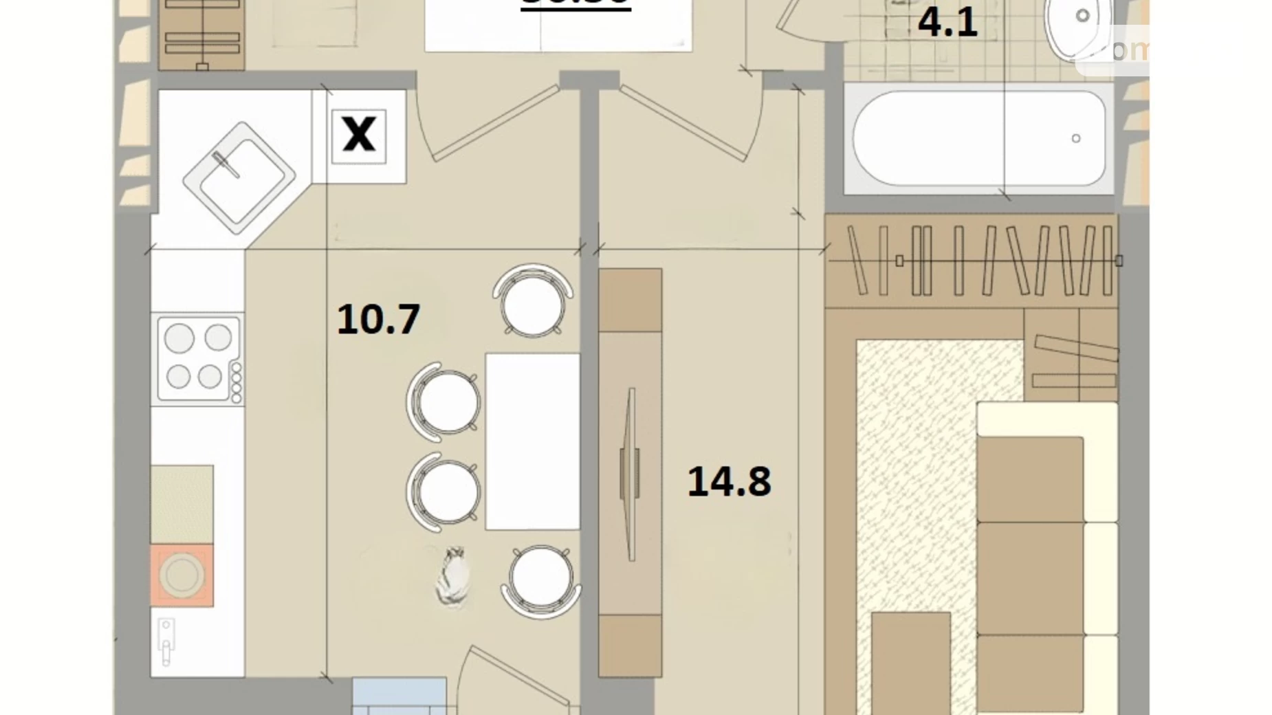 Продається 1-кімнатна квартира 36.3 кв. м у, цена: 49000 $ - фото 3