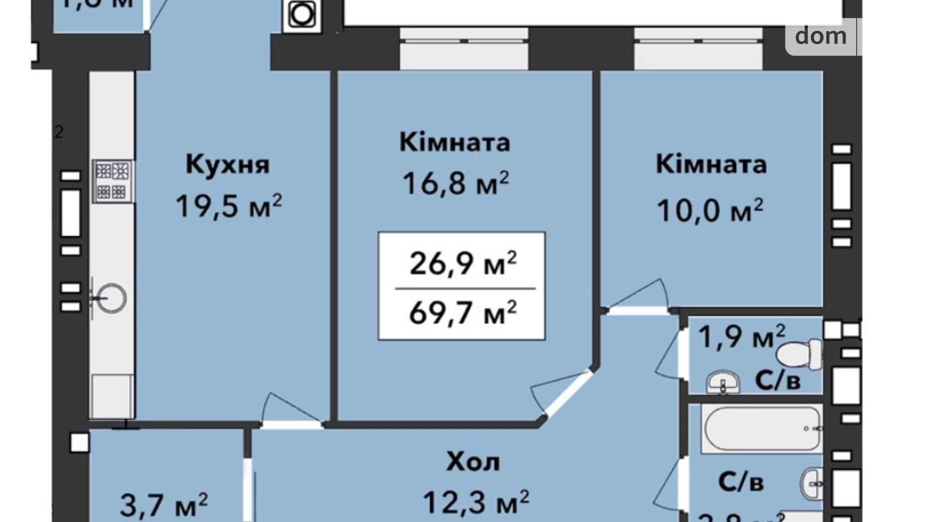 Продається 2-кімнатна квартира 71.9 кв. м у Хмельницькому, вул. Панаса Мирного, 9 - фото 2
