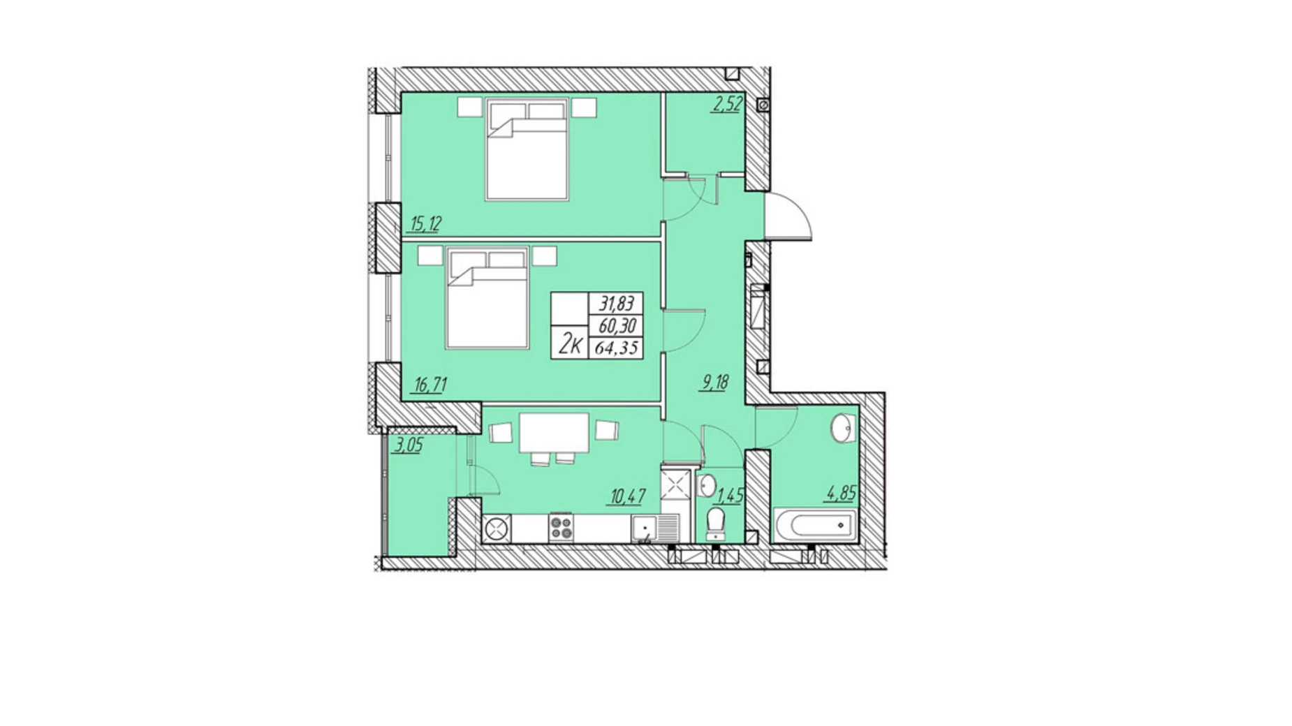 Продается 2-комнатная квартира 64.35 кв. м в Петрикове, ул. Шептицкого, 101А - фото 2