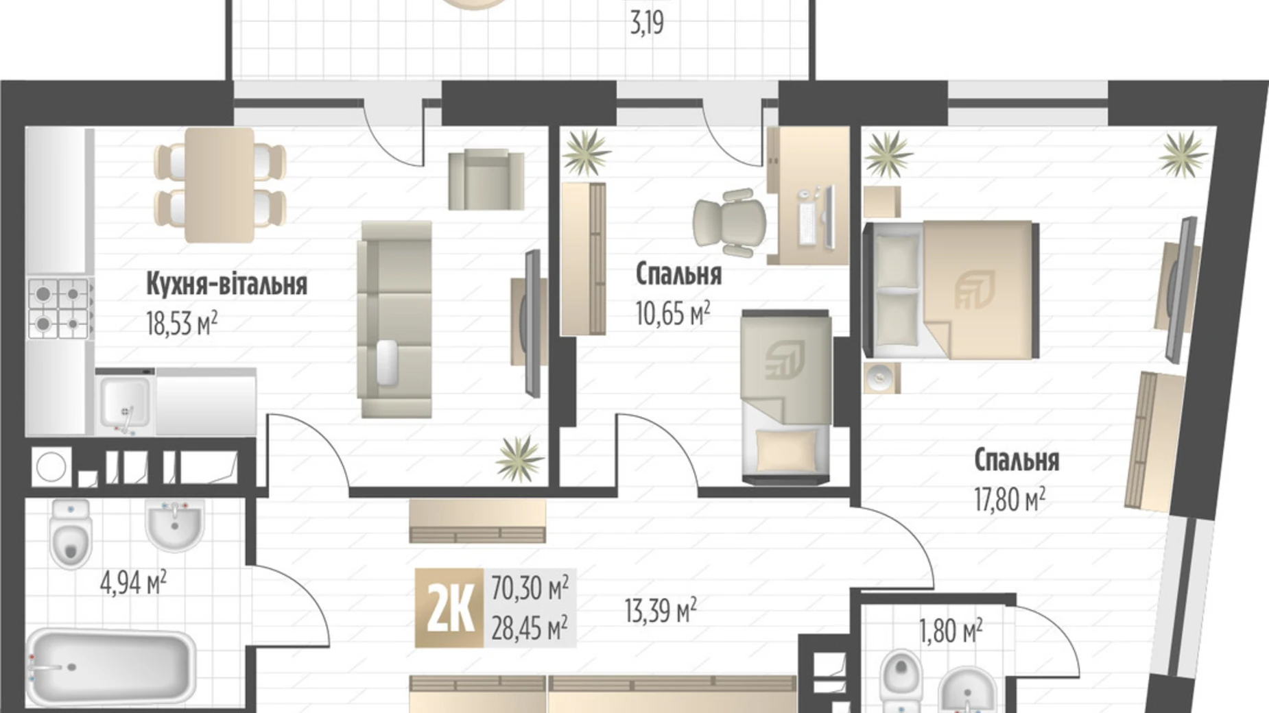 Продается 2-комнатная квартира 70.3 кв. м в Львове, ул. Орлика, 52 - фото 2