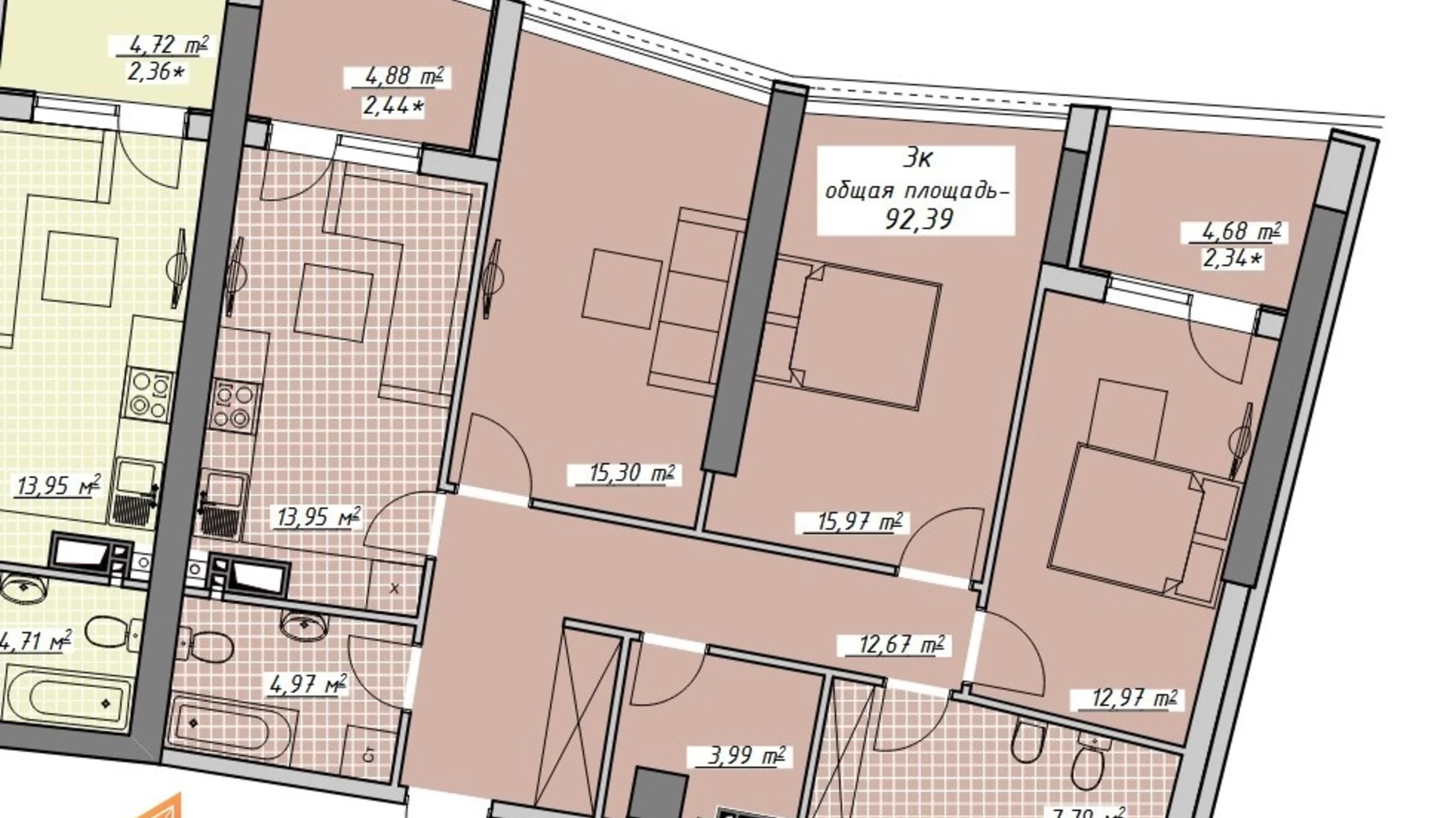 Продається 3-кімнатна квартира 93 кв. м у Одесі, пров. Курортний, 2 - фото 2