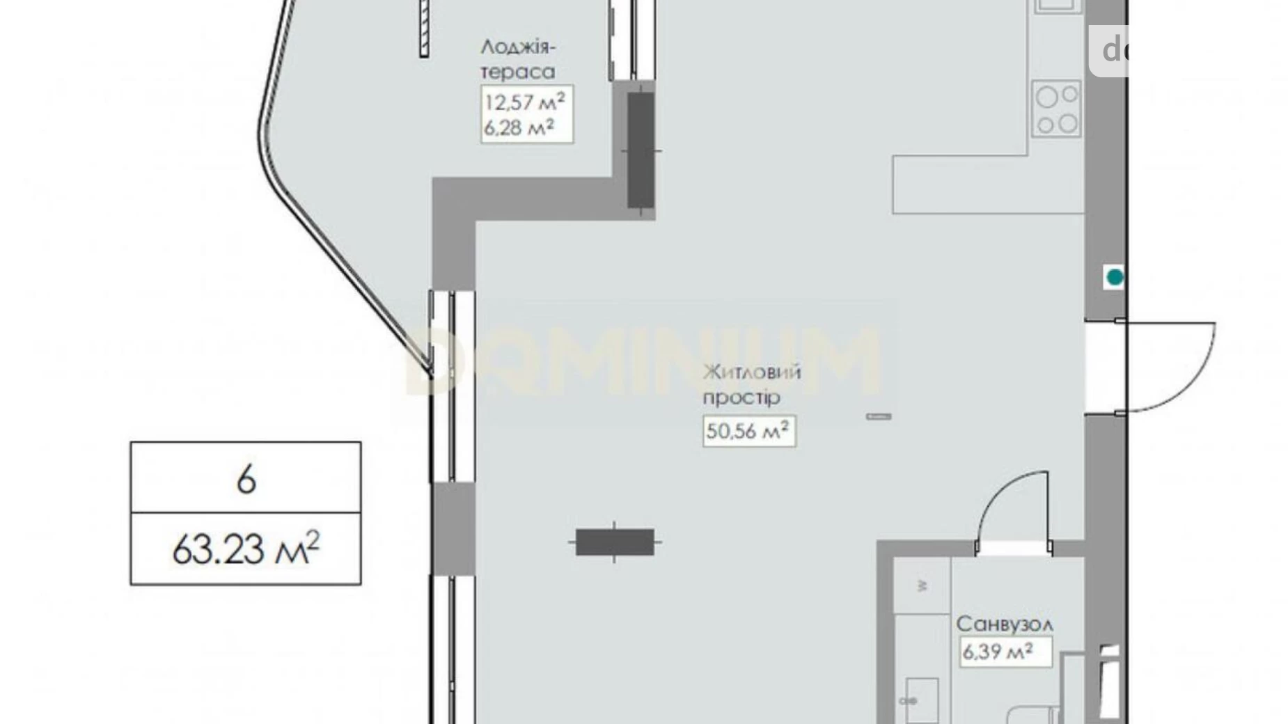Продається 1-кімнатна квартира 63.23 кв. м у Хусті, вул. Духновича, 17Б - фото 3