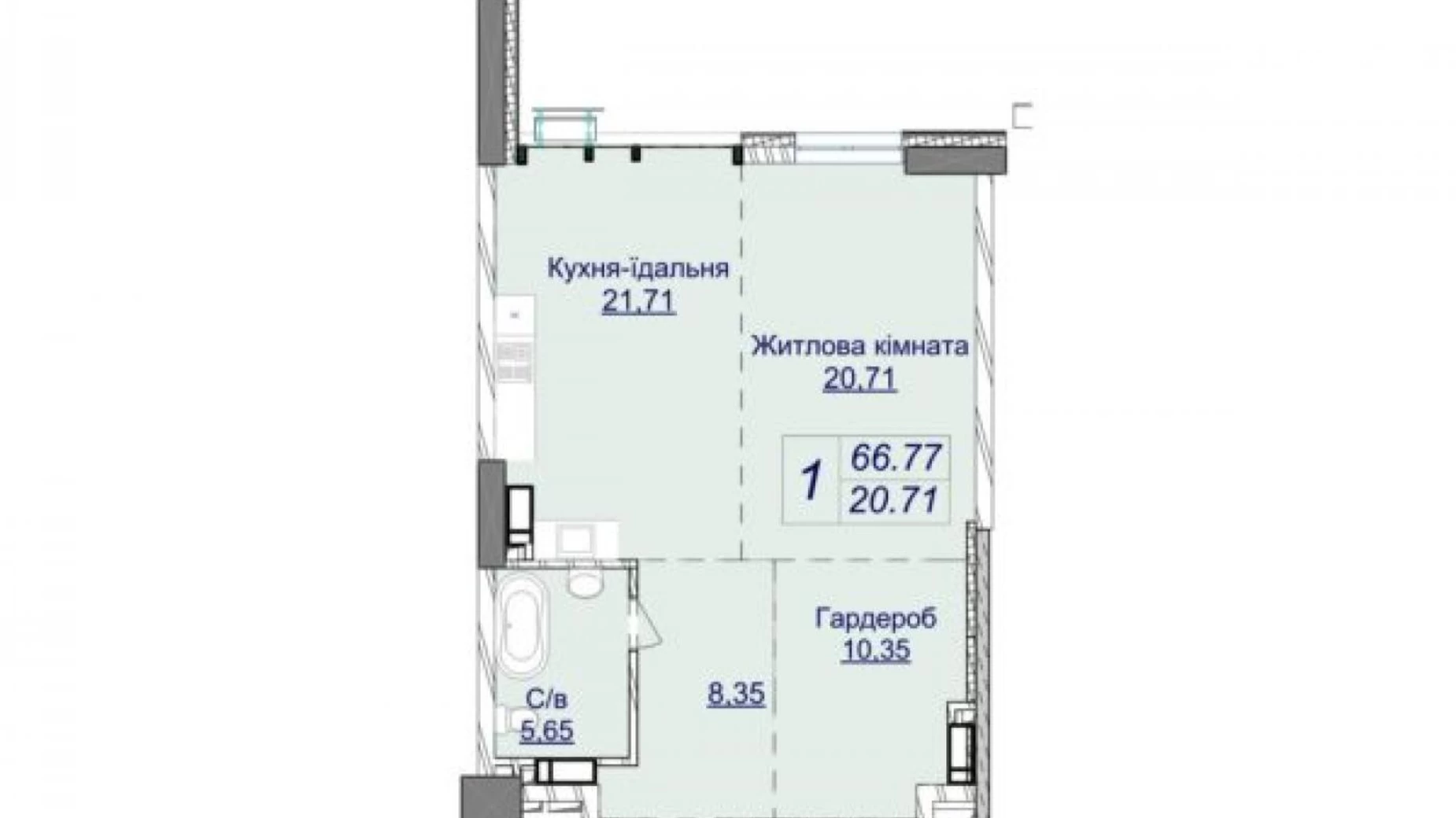 Продається 1-кімнатна квартира 66.77 кв. м у Києві, вул. Андрія Верхогляда(Драгомирова) - фото 3