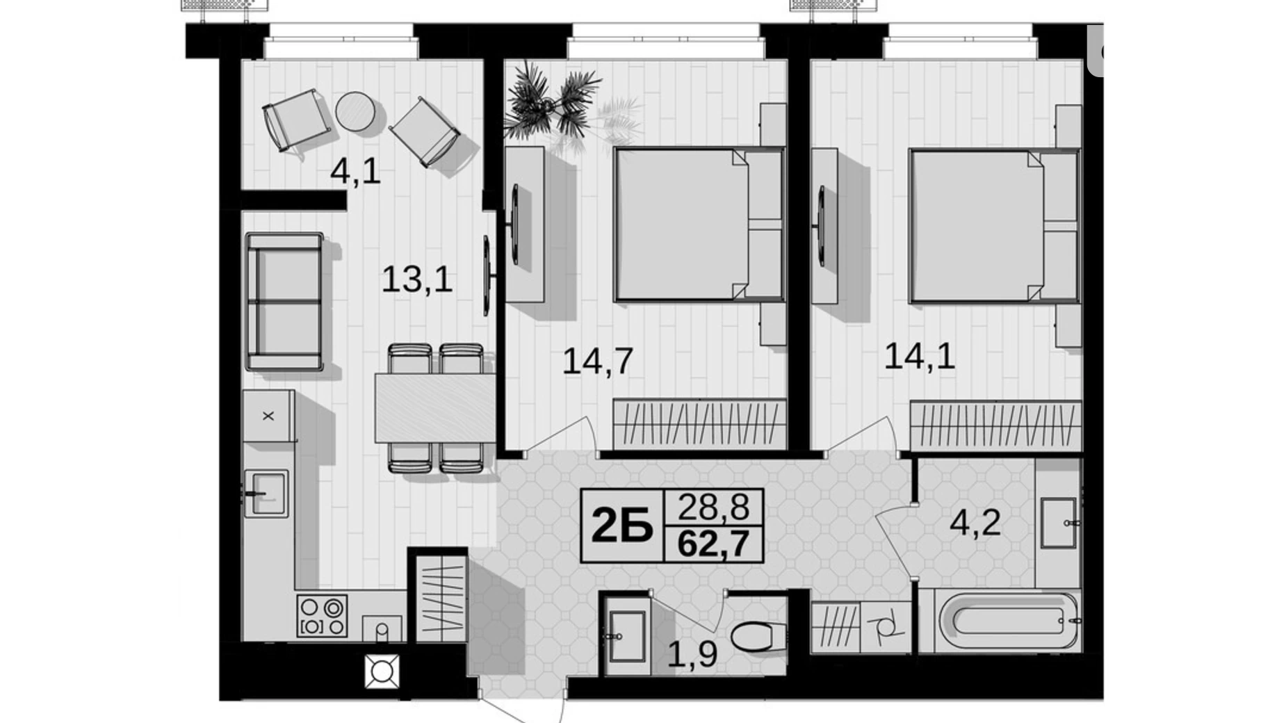 Продается 2-комнатная квартира 62.7 кв. м в Виннице, ул. Праведников мира(Максимовича), 6 - фото 2