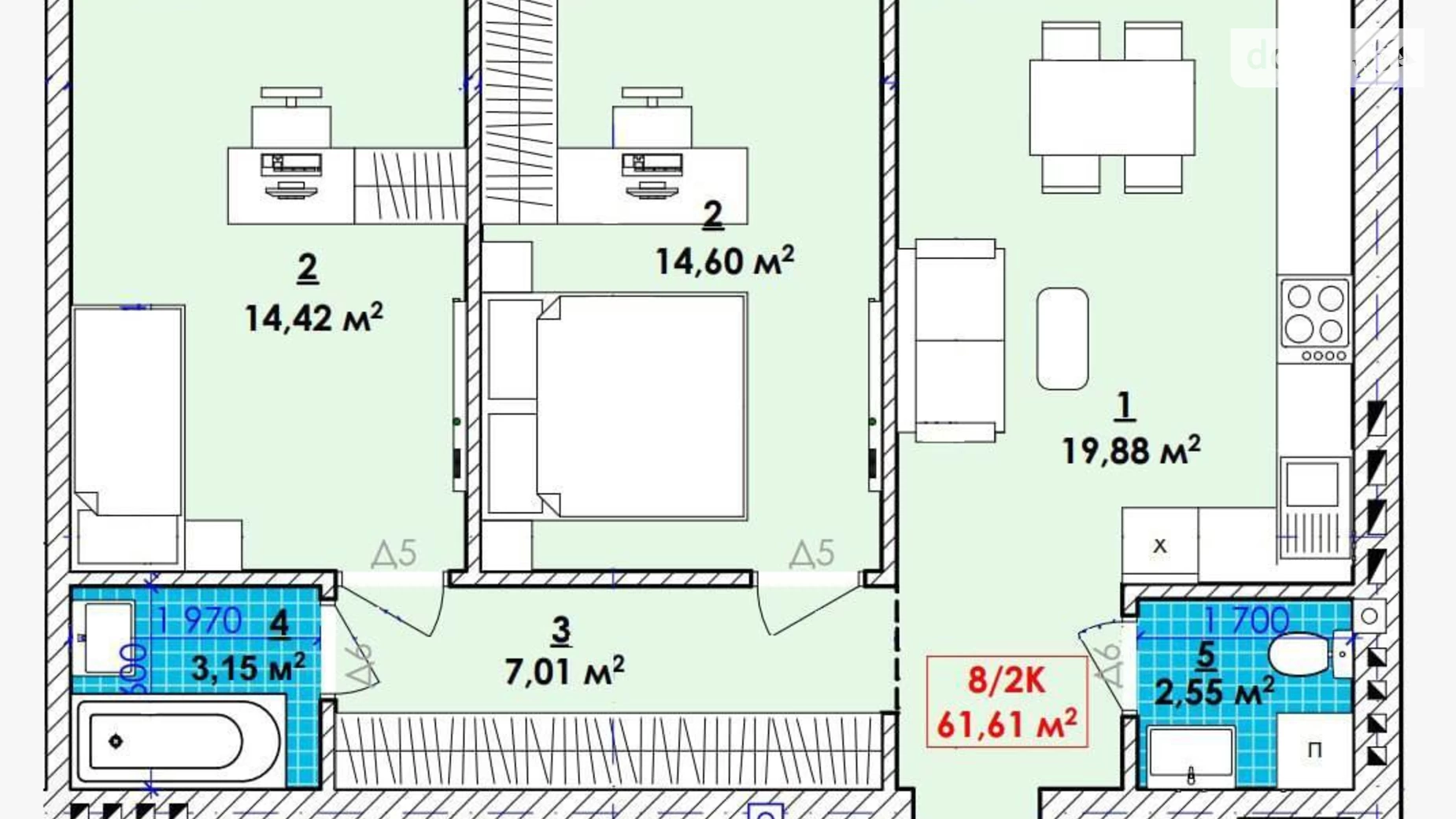 Продается 2-комнатная квартира 61.61 кв. м в Чукаловке, ул. Довбуша, 4 - фото 2