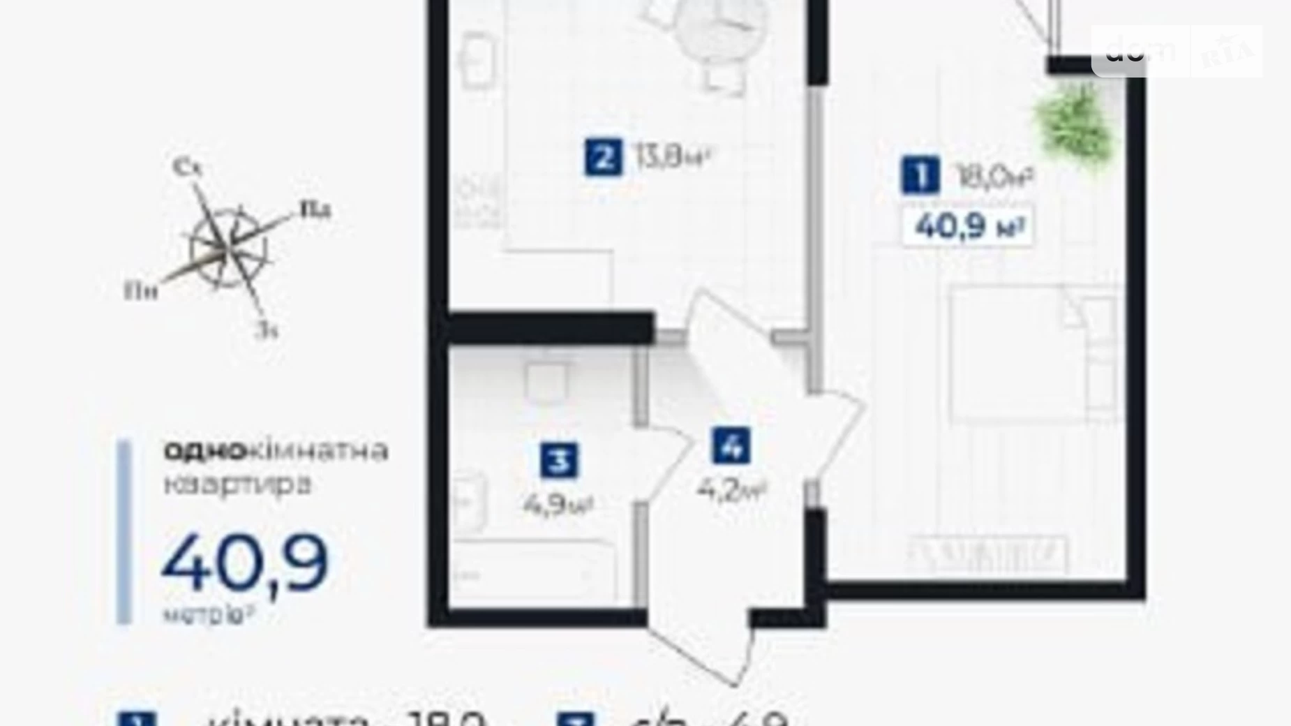 Продається 1-кімнатна квартира 40.9 кв. м у Івано-Франківську, вул. Хоткевича Гната - фото 5