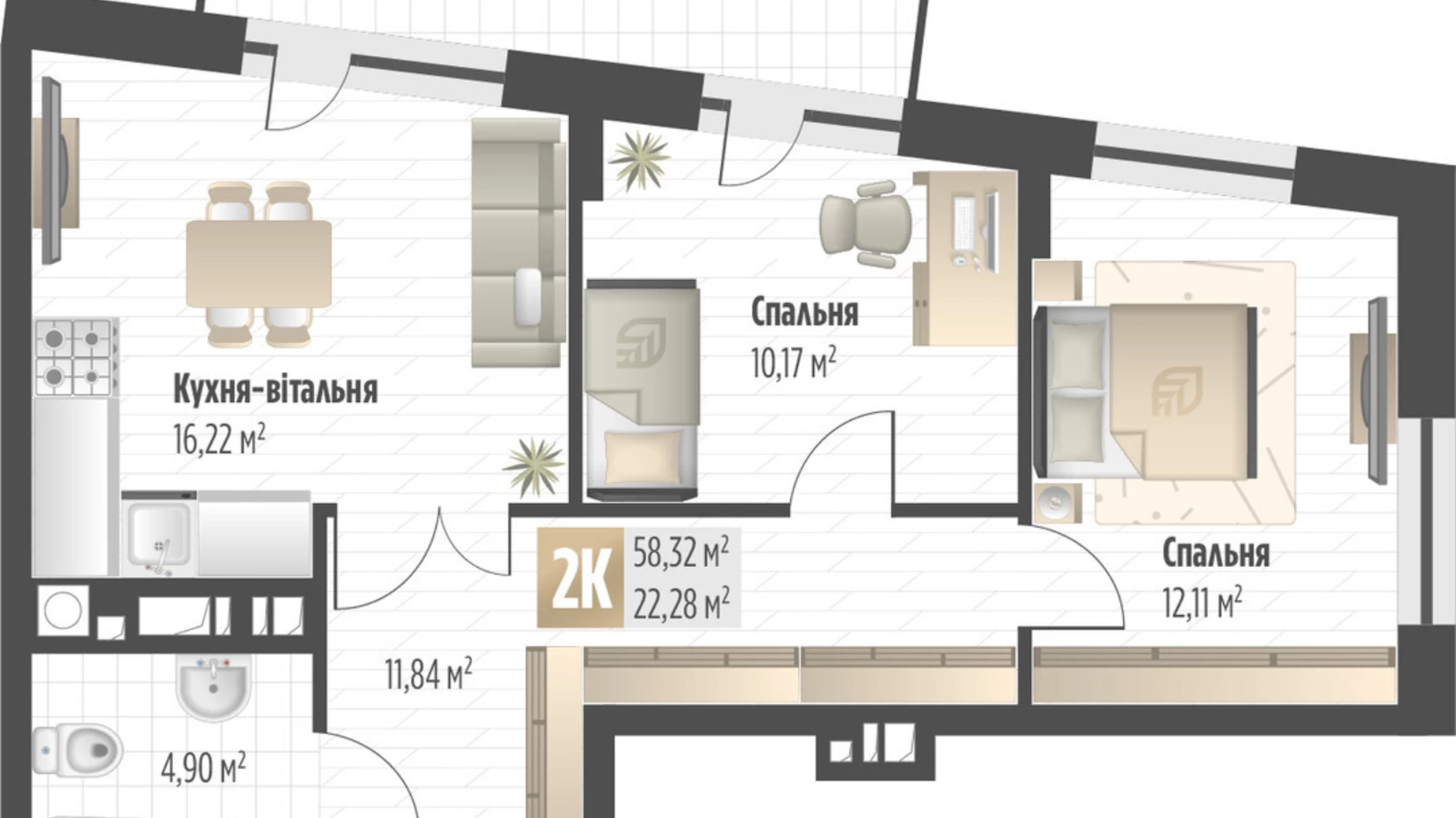 Продается 2-комнатная квартира 58.32 кв. м в Львове, ул. Орлика, 52 - фото 2