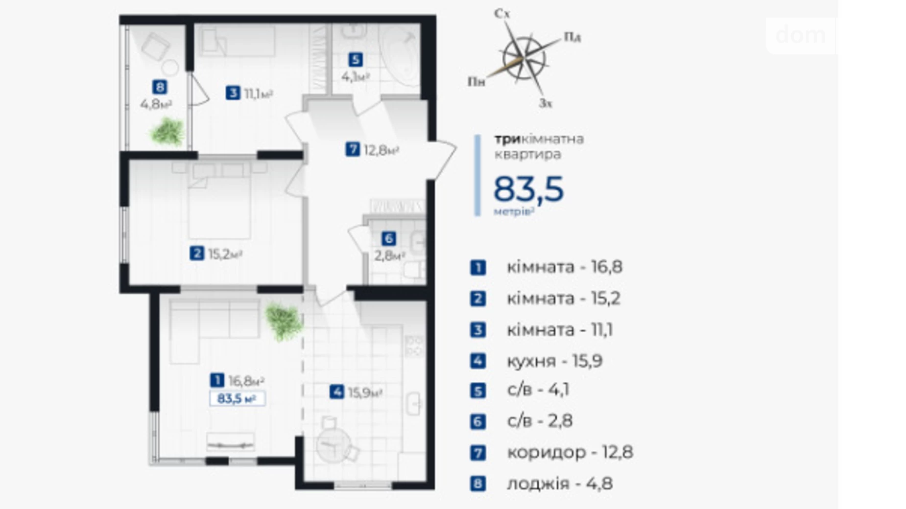 Продається 3-кімнатна квартира 83.5 кв. м у Івано-Франківську, вул. Хоткевича Гната - фото 5