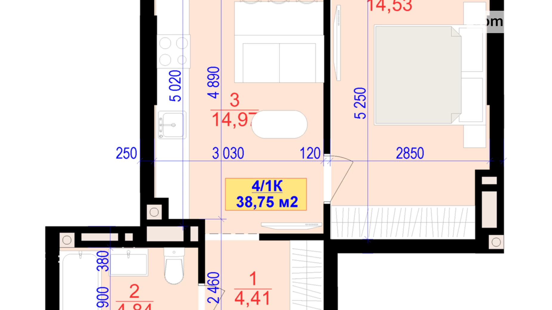 Продается 1-комнатная квартира 39 кв. м в Ивано-Франковске, ул. Национальной Гвардии, 3 - фото 3
