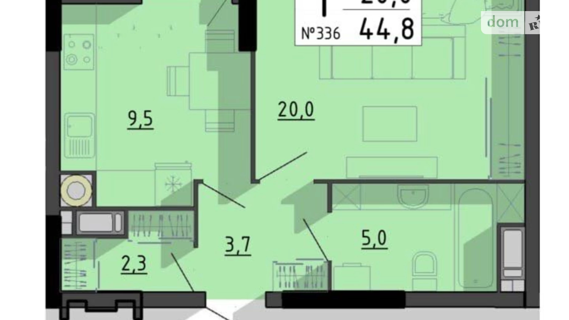 1-кімнатна квартира 44.8 кв. м у Тернополі, вул. Білецька - фото 2