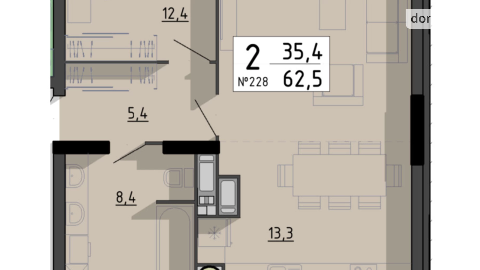 2-комнатная квартира 62.5 кв. м в Тернополе, ул. Билецкая - фото 2