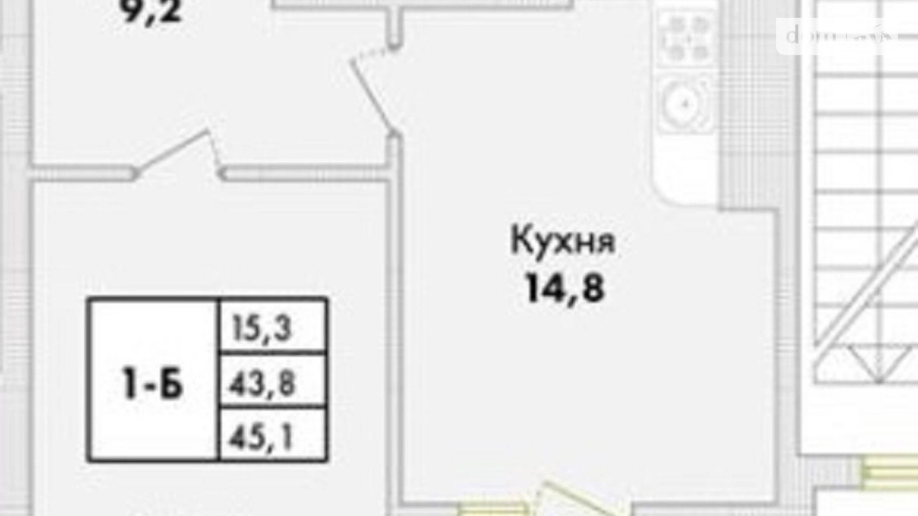 Продається 1-кімнатна квартира 45.1 кв. м у Таїрове, вул. Трамвайна, 37 - фото 5