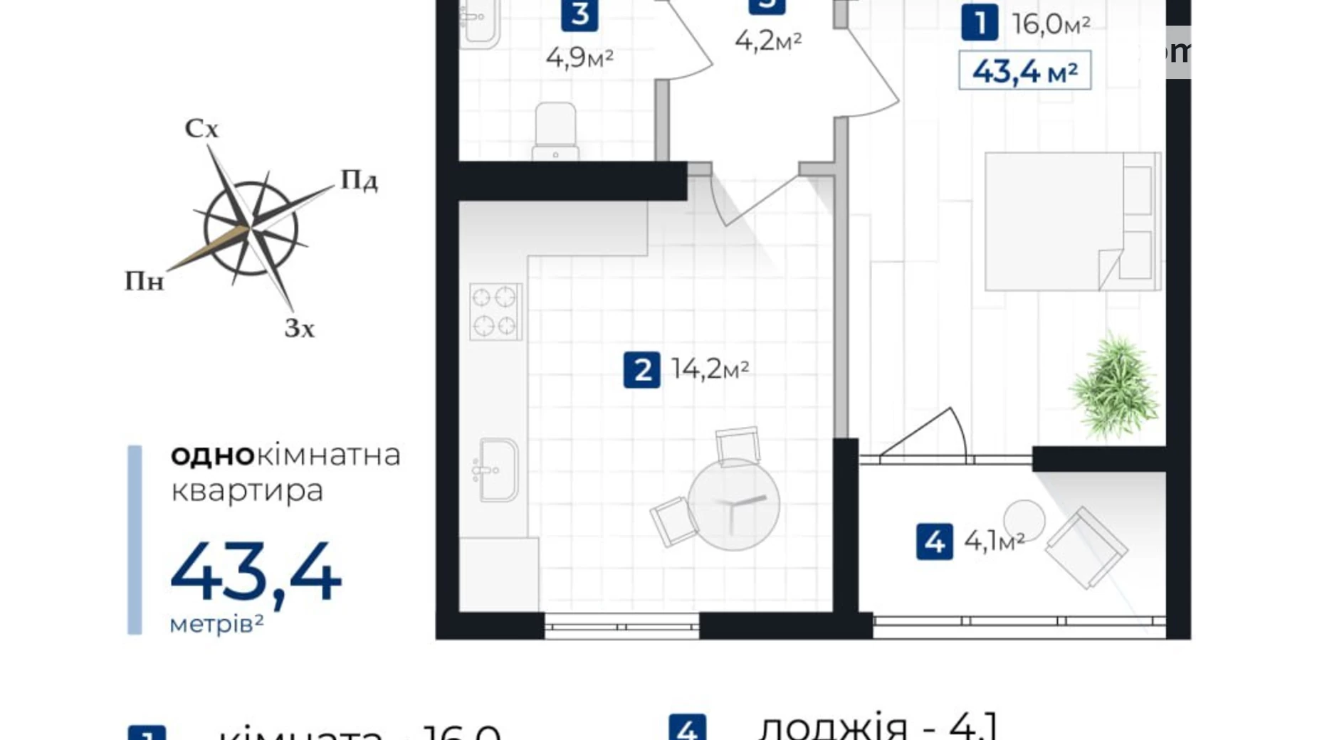 Продається 1-кімнатна квартира 43.4 кв. м у Івано-Франківську, вул. Хоткевича Гната - фото 4