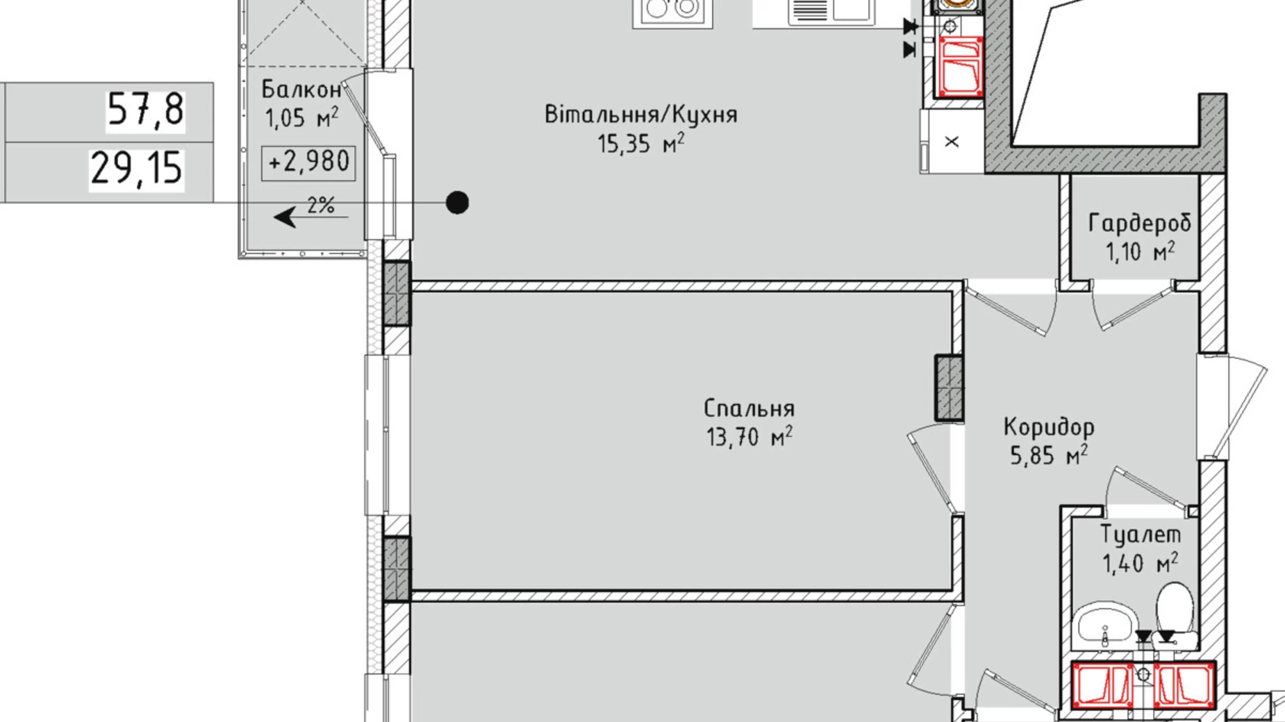 Продається 2-кімнатна квартира 54 кв. м у Солонці, вул. Івана Рубчака, 1 - фото 2