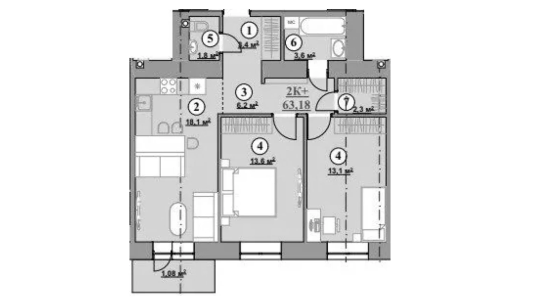 Продается 2-комнатная квартира 60.9 кв. м в Калуше, ул. Елены Пчилки - фото 2