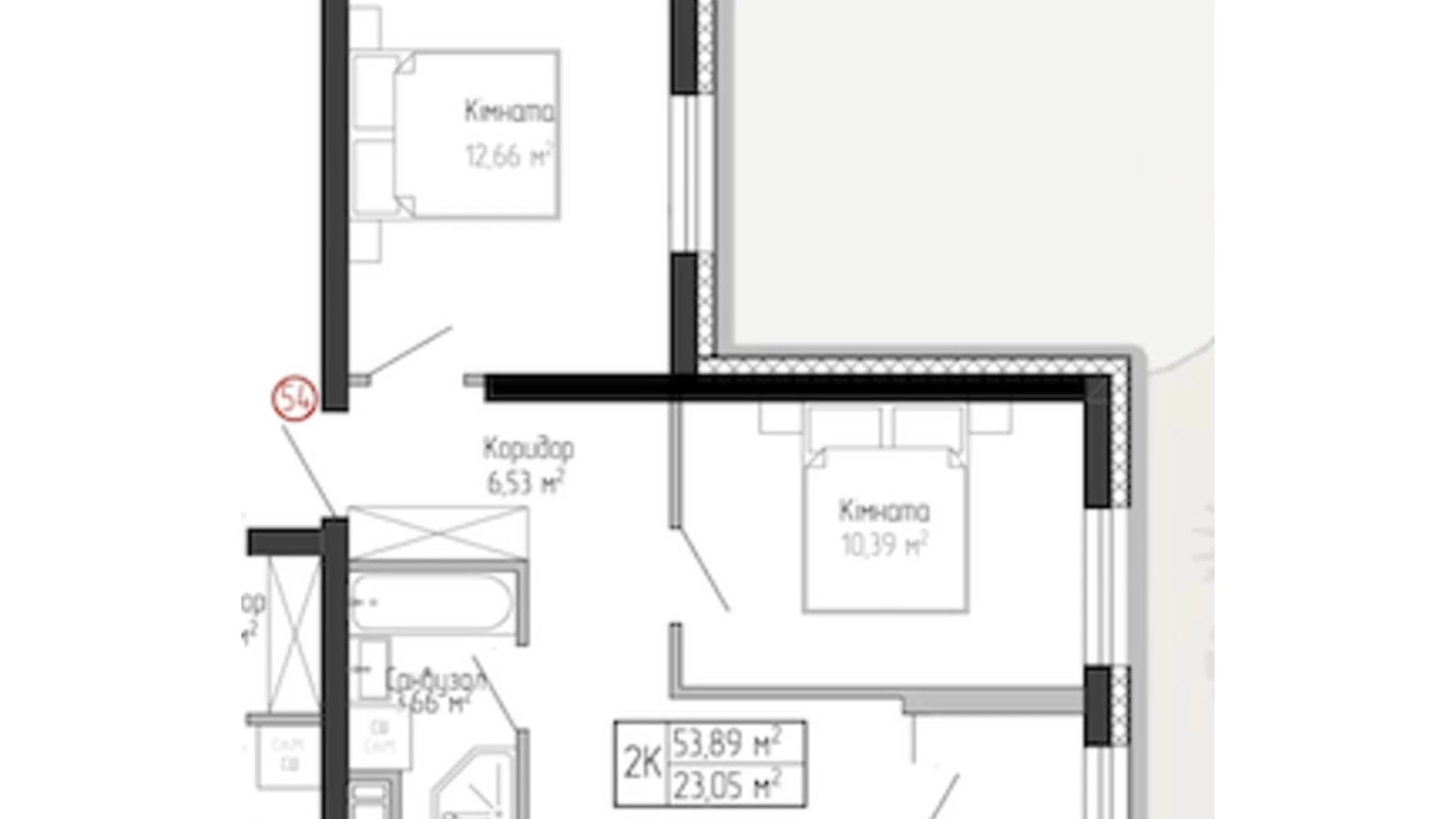 2-кімнатна квартира 53.89 кв. м у Тернополі, вул. Спортивна, 8 - фото 2