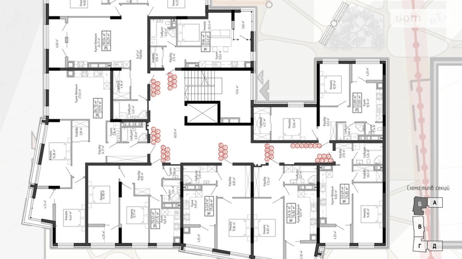 1-комнатная квартира 43.49 кв. м в Тернополе, ул. Спортивная, 8 - фото 2