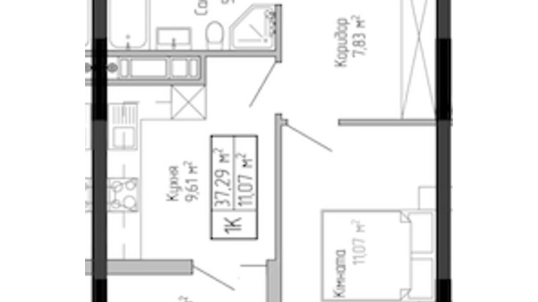 1-комнатная квартира 37.11 кв. м в Тернополе, ул. Спортивная, 8 - фото 3