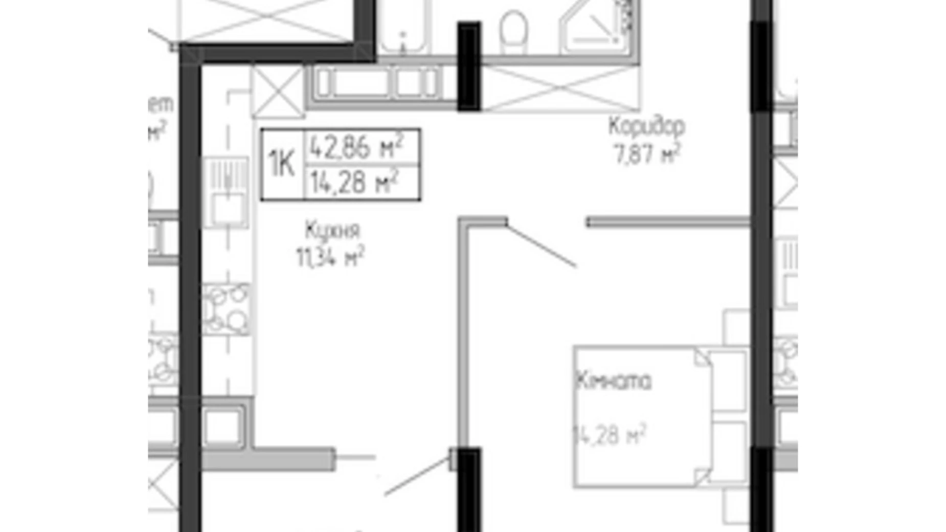 1-комнатная квартира 49.56 кв. м в Тернополе, ул. Спортивная, 8 - фото 2