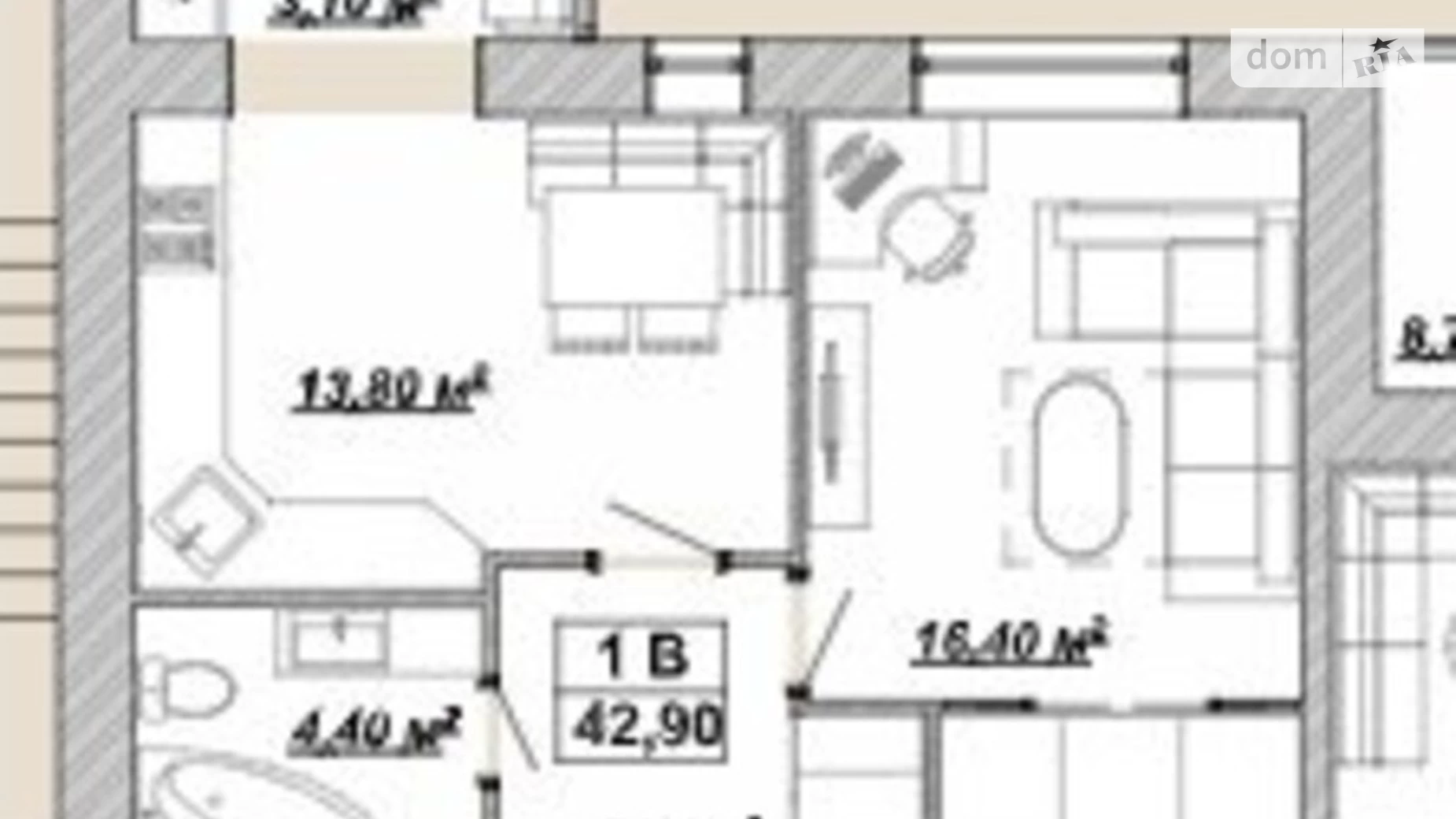 Продается 1-комнатная квартира 42.9 кв. м в Ивано-Франковске, ул. Княгинин, 44 - фото 2
