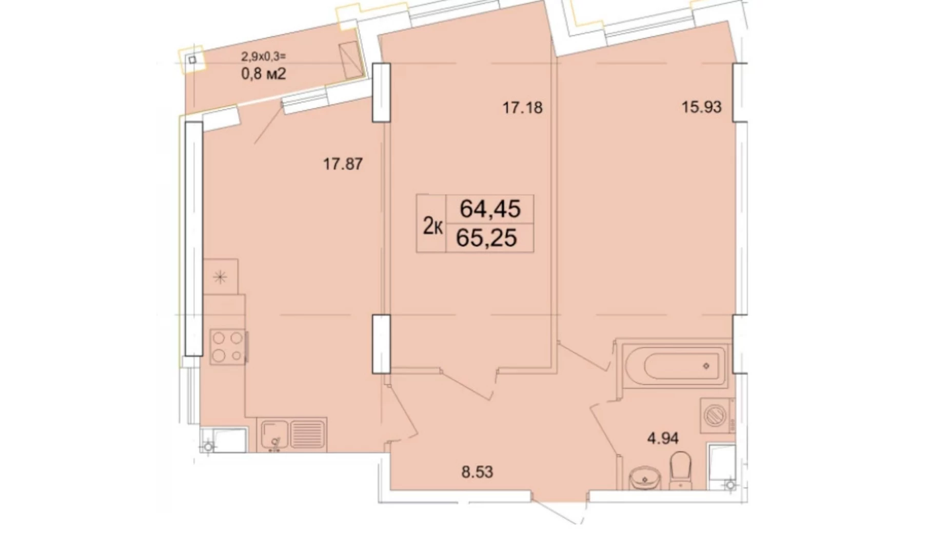 Продается 2-комнатная квартира 65.25 кв. м в Одессе - фото 3