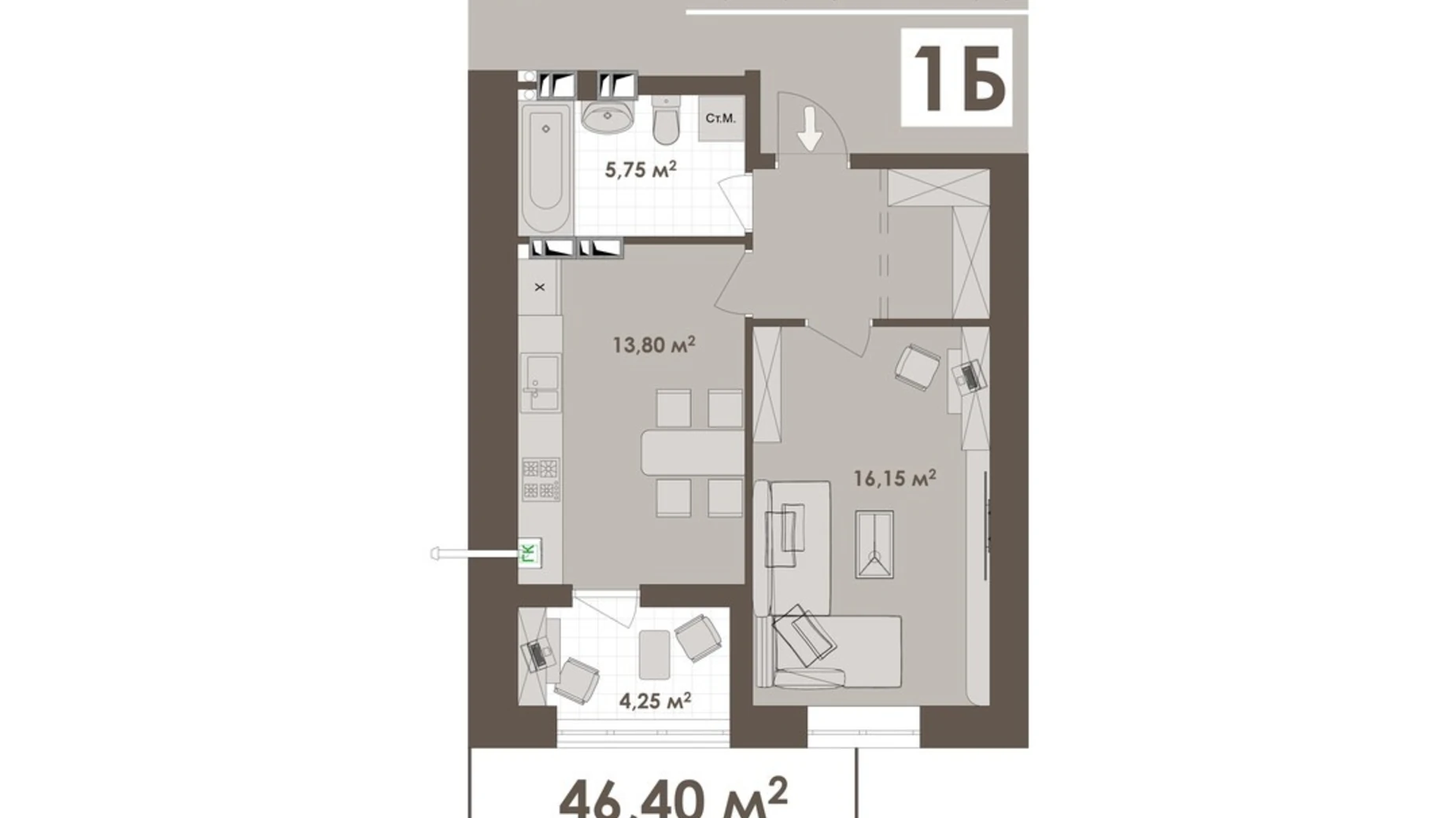 Продается 1-комнатная квартира 46.4 кв. м в Виннице, ул. Стрелецкая, 23 - фото 3