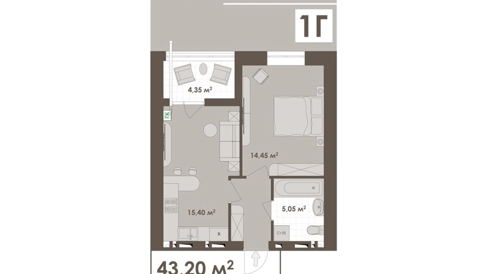 Продается 1-комнатная квартира 43.2 кв. м в Виннице, ул. Стрелецкая, 23 - фото 3
