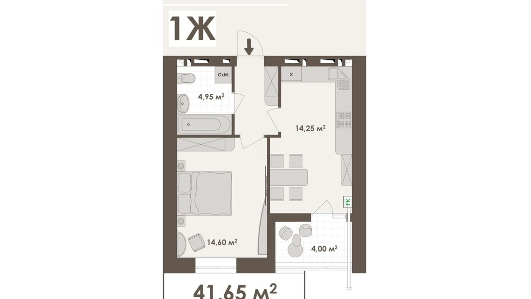 Продается 1-комнатная квартира 41.65 кв. м в Виннице, ул. Стрелецкая, 23 - фото 3