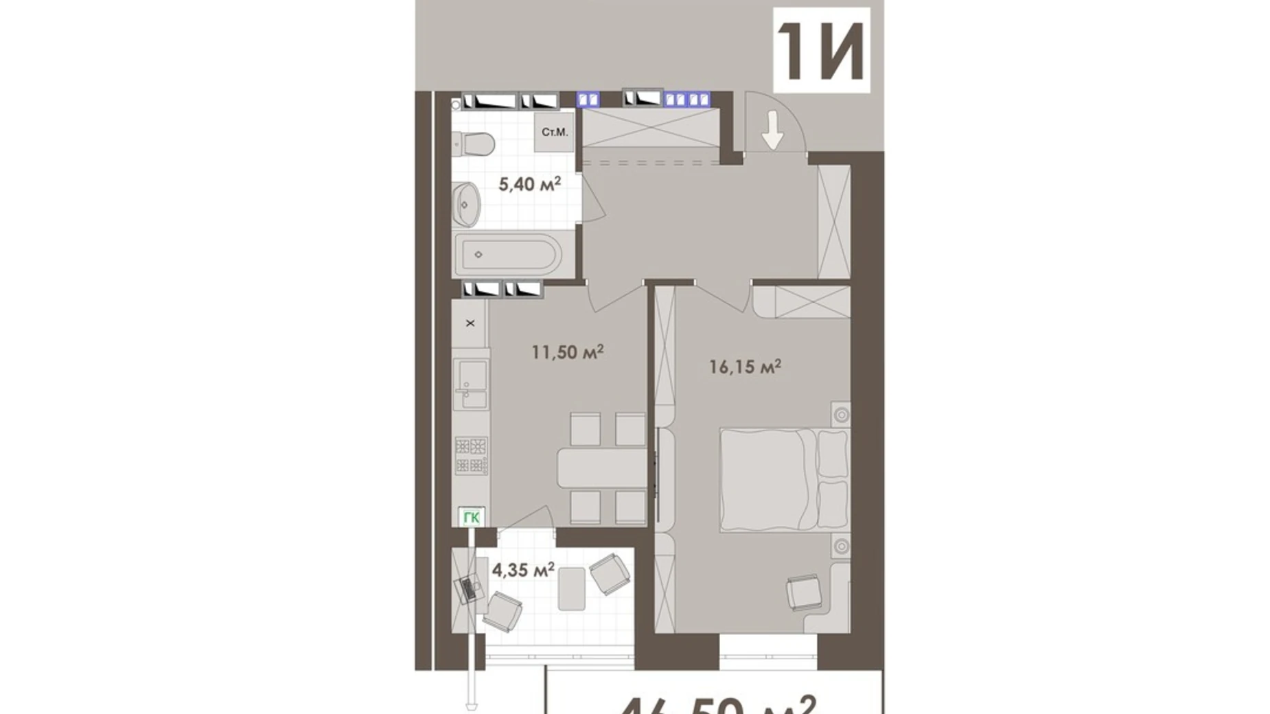 Продается 1-комнатная квартира 46.5 кв. м в Виннице, ул. Стрелецкая, 23 - фото 3