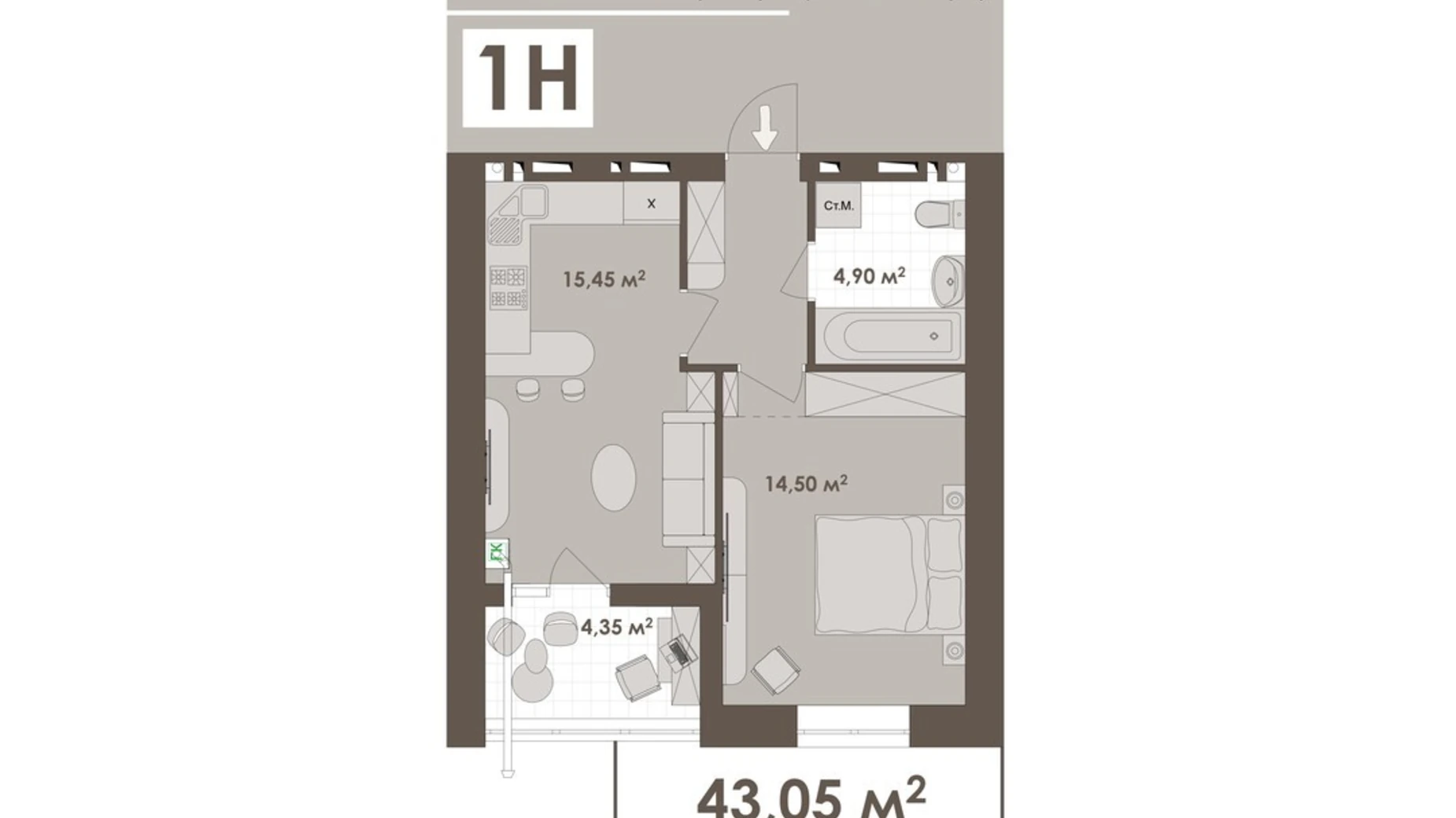 Продается 1-комнатная квартира 43.05 кв. м в Виннице, ул. Стрелецкая, 23 - фото 3