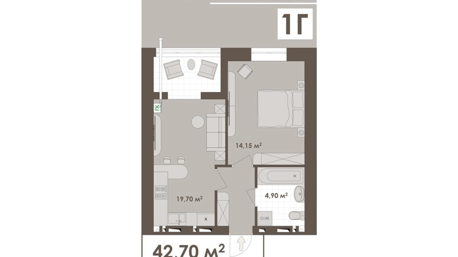 Продается 1-комнатная квартира 42.7 кв. м в Виннице, ул. Стрелецкая, 23 - фото 2