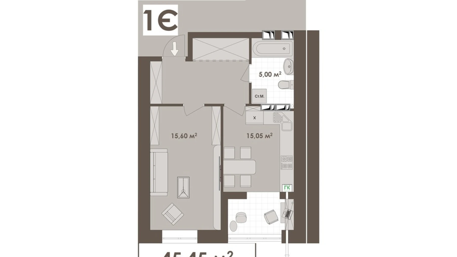 Продается 1-комнатная квартира 45.45 кв. м в Виннице, ул. Стрелецкая, 23 - фото 2