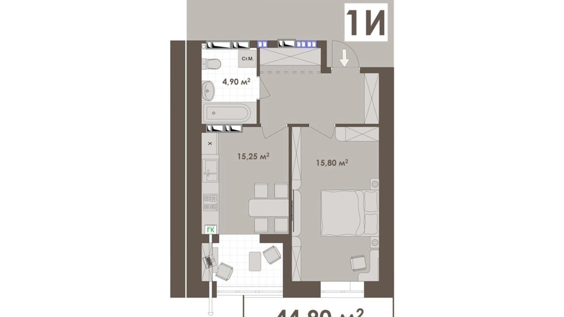 Продается 1-комнатная квартира 44.9 кв. м в Виннице, ул. Стрелецкая, 23 - фото 2