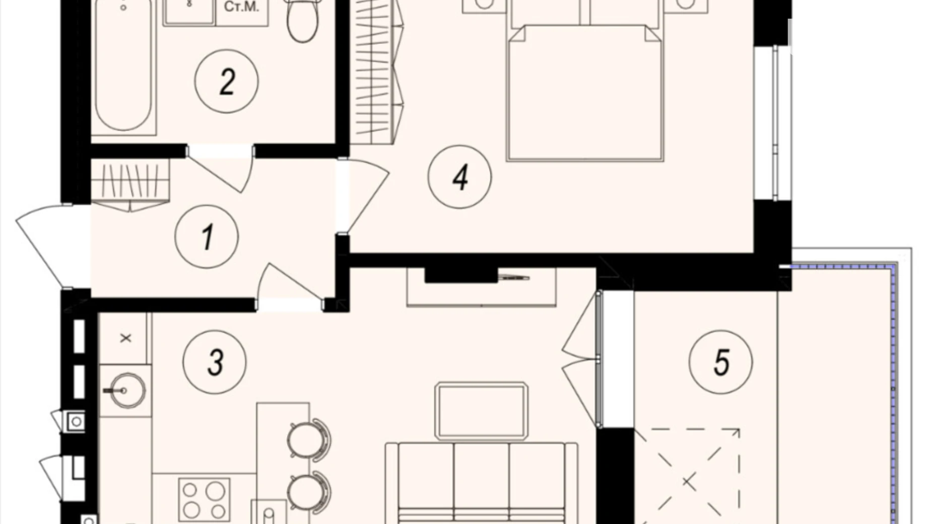 Продается 1-комнатная квартира 41.49 кв. м в Ужгороде, ул. Тлехаса, 89А - фото 2