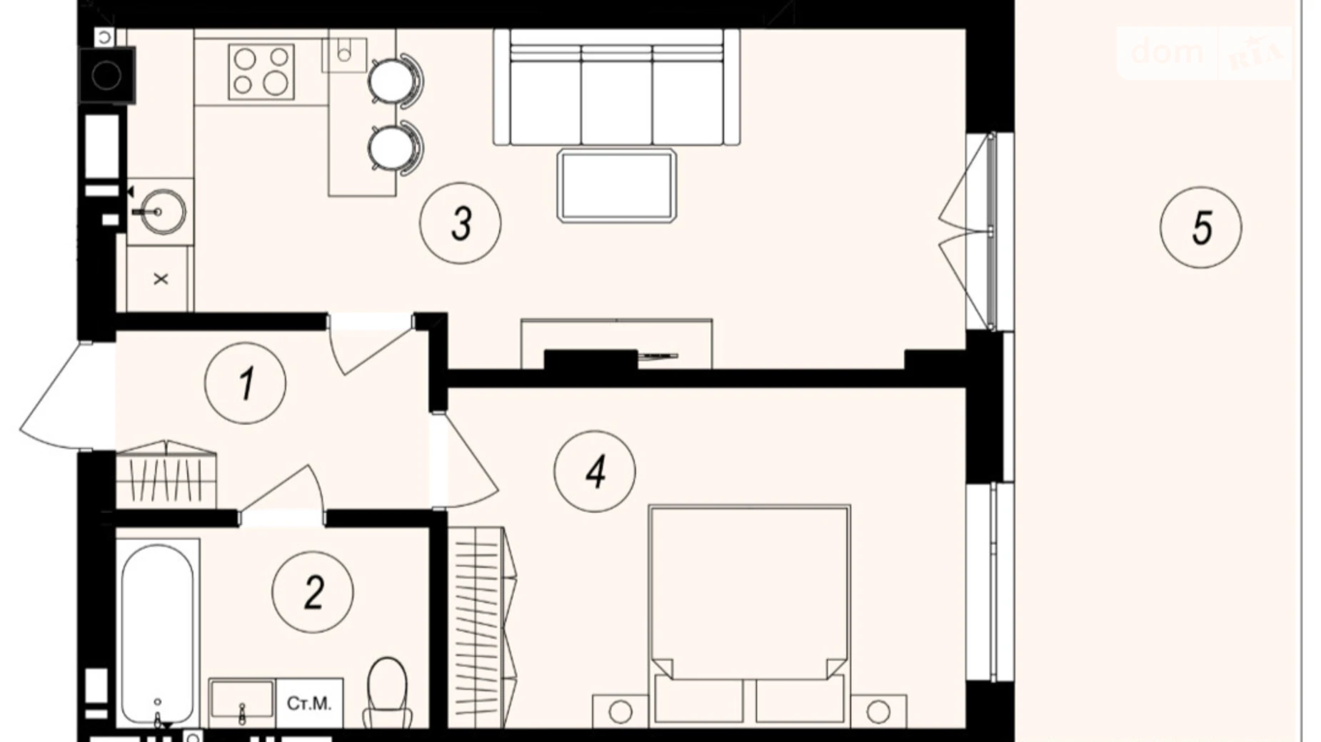 Продается 1-комнатная квартира 49.54 кв. м в Ужгороде, ул. Тлехаса, 89А - фото 2