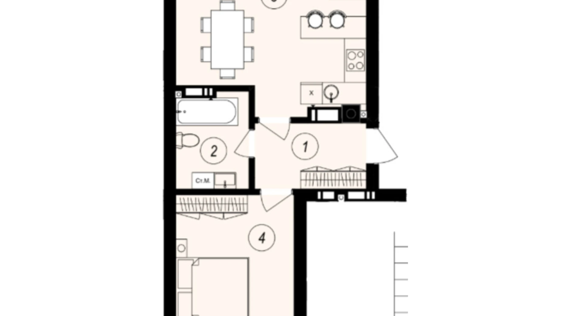 Продается 1-комнатная квартира 58.72 кв. м в Ужгороде, ул. Тлехаса, 89А - фото 2