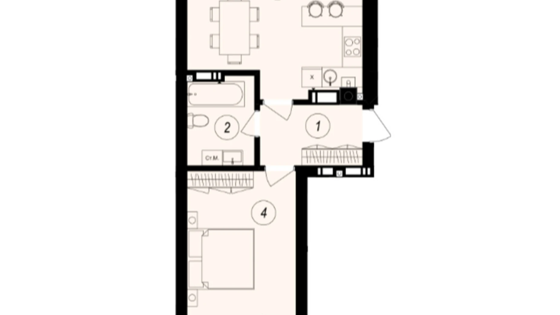 Продається 1-кімнатна квартира 58.1 кв. м у Ужгороді, вул. Тлехаса, 89А - фото 2