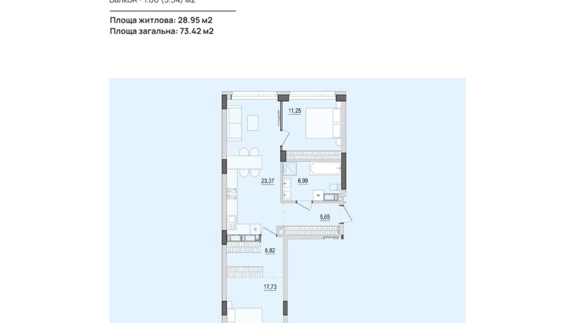 Продается 2-комнатная квартира 73.42 кв. м в Виннице, ул. Келецкая, 121 - фото 2