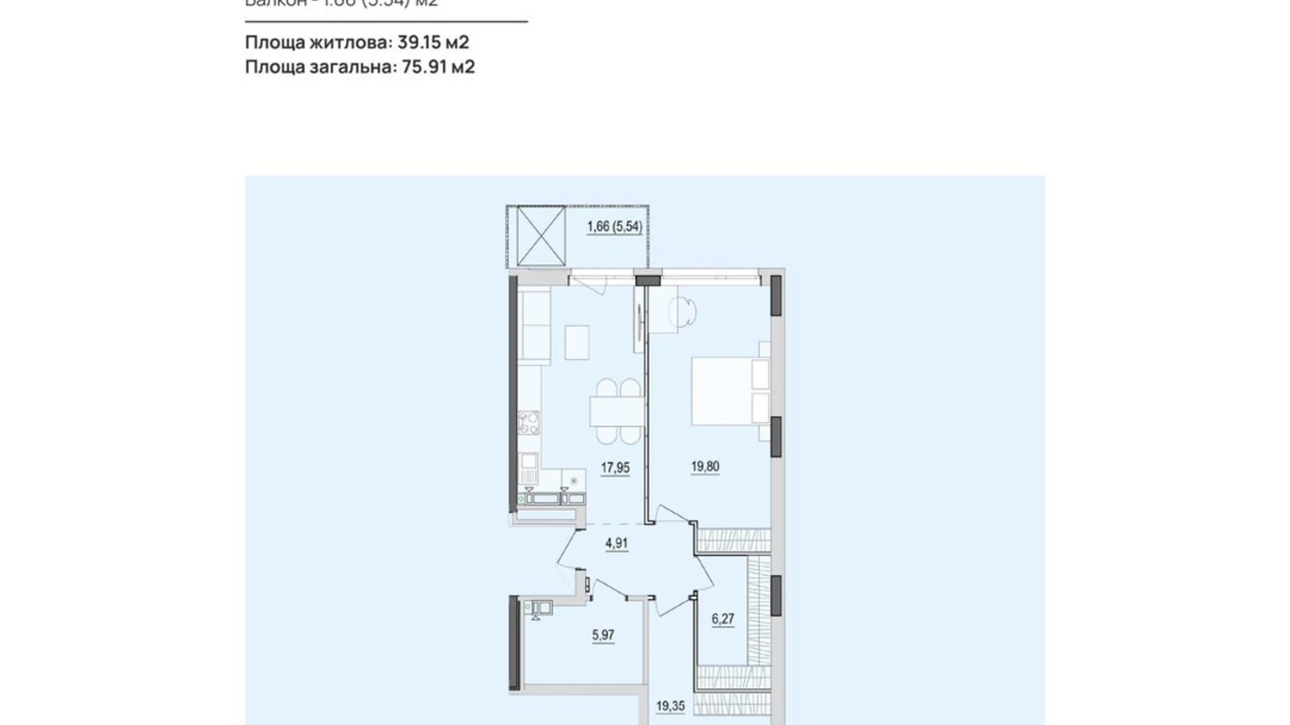 Продается 2-комнатная квартира 75.91 кв. м в Виннице, ул. Келецкая, 121 - фото 2