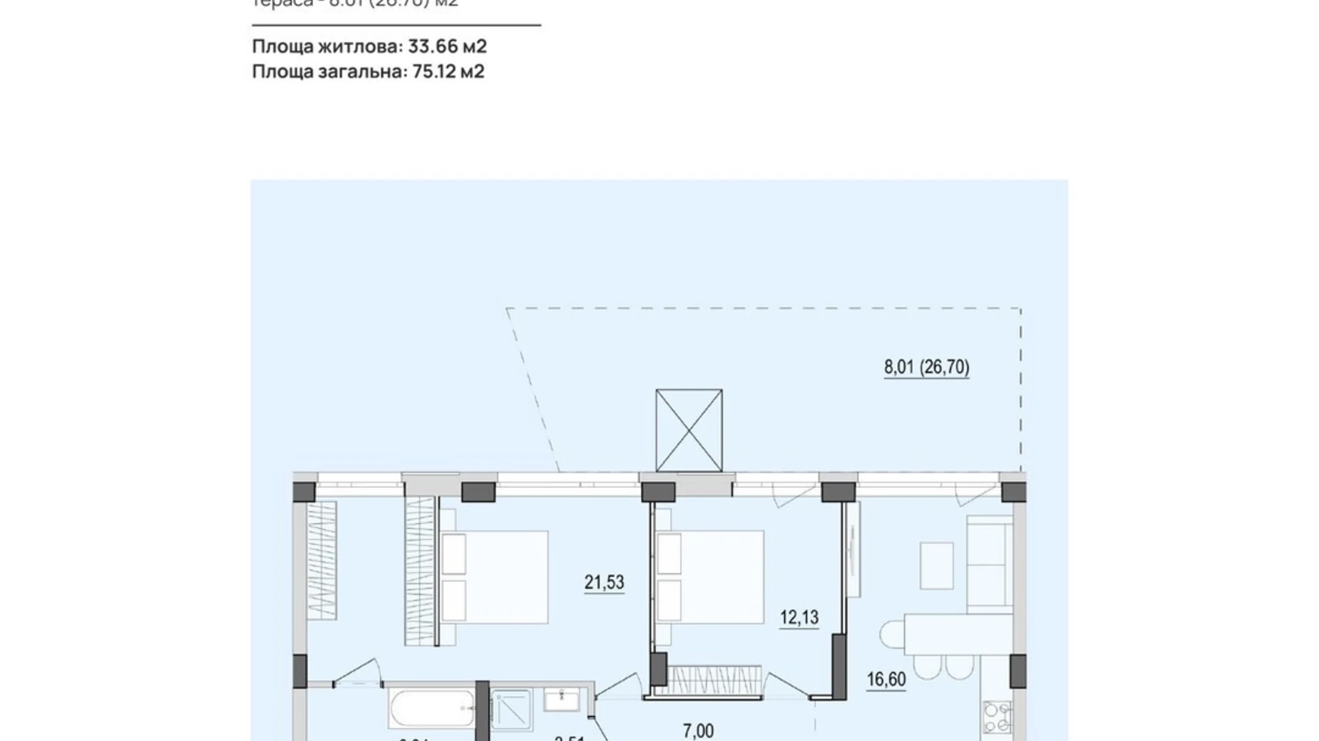 Продается 2-комнатная квартира 75.12 кв. м в Виннице, ул. Келецкая, 121 - фото 2